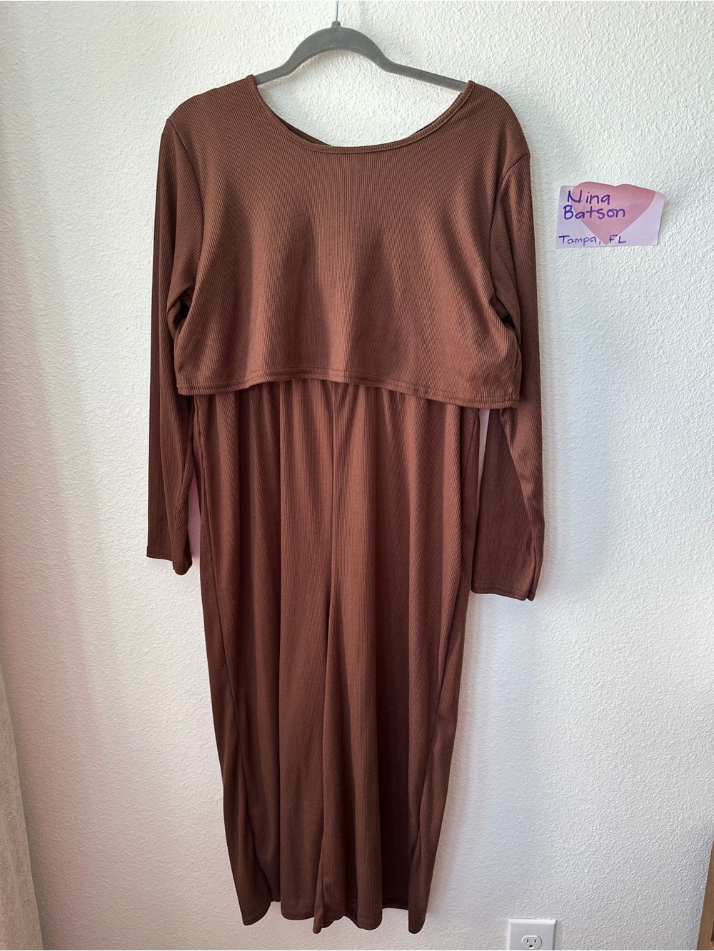 Boohoo nursing friendly Chocolate Brown Long Sleeve Jumpsuit